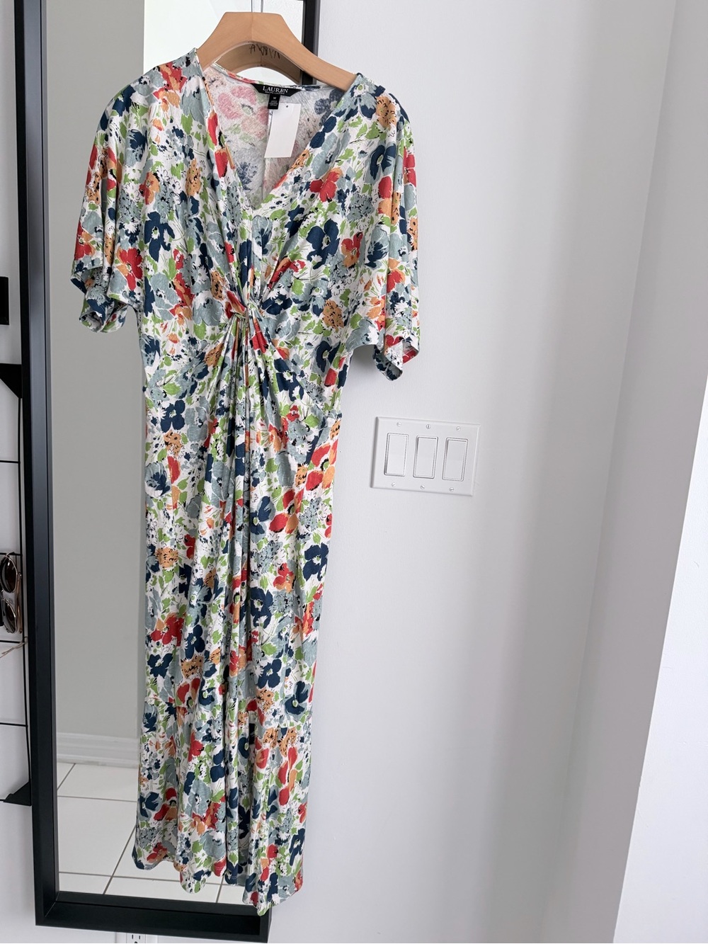 Lauren Ralph Lauren Floral Linen Blend Twist Front Midi Dress M